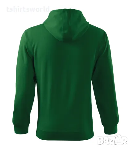 Нов мъжки суичър с ЦИП и качулка в тъмнозелен цвят, снимка 3 - Суичъри - 47969329