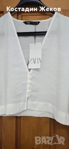 Нов със етикет. Бял къс дамски топ (кроп топ) с дълъг ръкав от марката Zara. , снимка 3 - Корсети, бюстиета, топове - 56142835