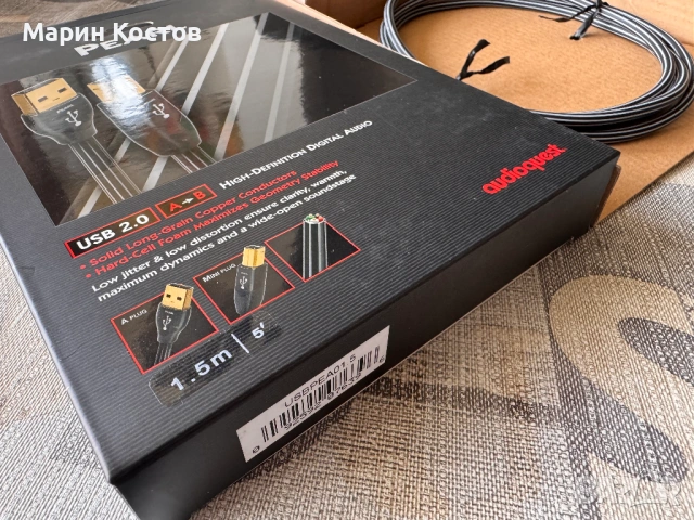 Audioquest Pearl USB A-B 1.5 метра, снимка 2 - Други - 54351433