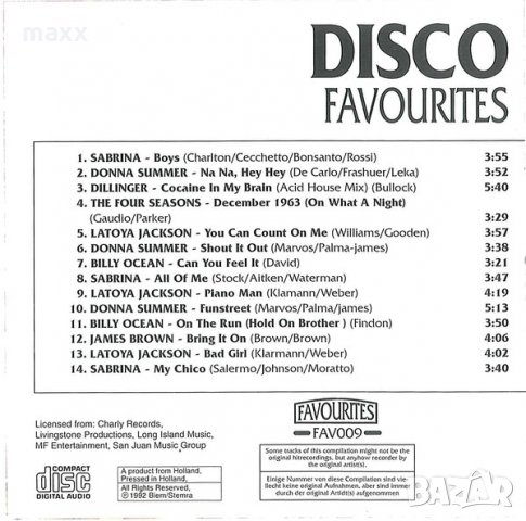 диск CD  Various – Disco Favourites, 1992, снимка 2 - CD дискове - 29143736