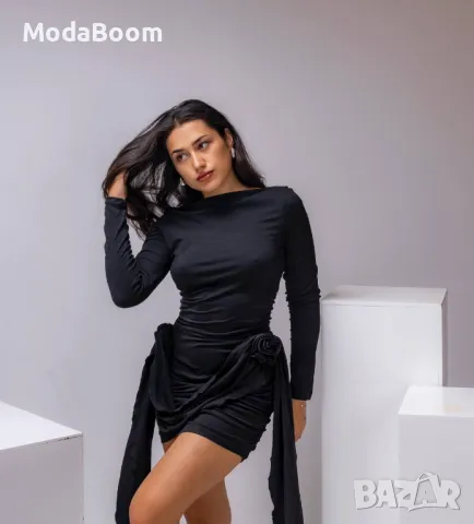 Стилна луксозна черна къса дамска рокля , снимка 3 - Рокли - 48066785