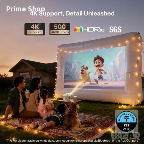 Смарт проектор Aurzen Boom Mini, Google TV, 1080P, 4K, 500 ANSI, WiFi, Bluetooth, снимка 4 - Плейъри, домашно кино, прожектори - 56077642