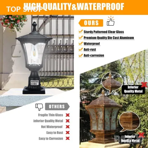 Външна градинска соларна лампа от лят алуминий, снимка 3 - Соларни лампи - 49971381