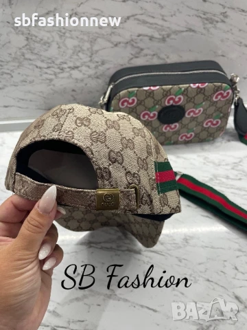 Gucci бежов комплект шапка и чанта, снимка 4 - Чанти - 51034118