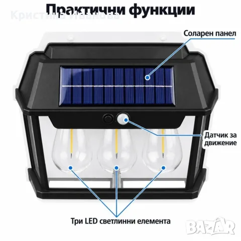 Соларен LED троен фасаден аплик с датчик за движение