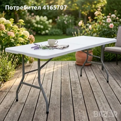 Сгъваема правоъгълна градинска маса, бяла - 180 x 69.5 x 73.5 см, снимка 2 - Градински мебели, декорация  - 55722855