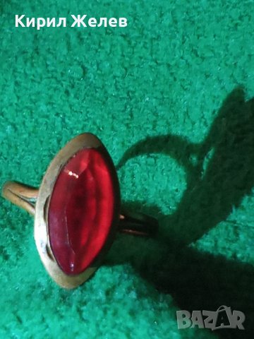 СТАРИНЕН МЕДЕН ПРЪСТЕН със СКЪПОЦЕНЕН КАМЪК ЮВЕЛИРНО РЪЧНО ФАСЕТИРАН ГОЛЯМ НАТУРАЛЕН ГРАНАТ 26726 