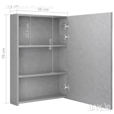 LED Шкаф С Огледало За Баня, Бетонно Сив, 50x13x70 См, снимка 2 - Шкафове - 48431805
