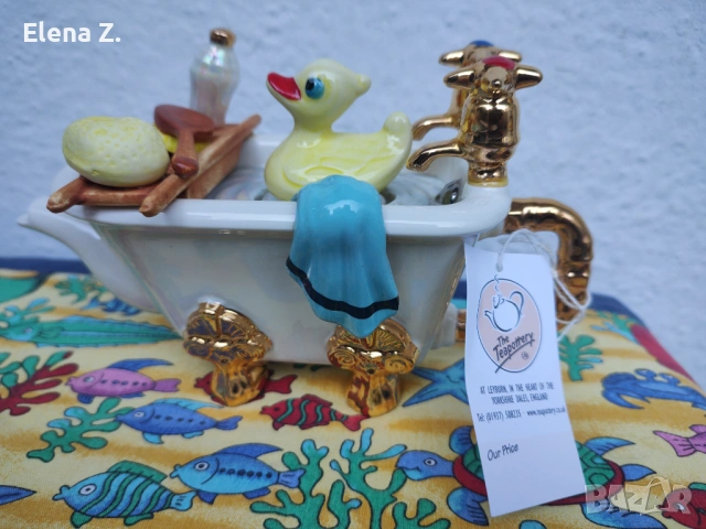 Уникален декоративен чайник Вана с патенце Swineside Англия