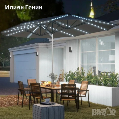 Двоен чадър за градина Outsunny със слънчеви лампи, снимка 10 - Градински мебели, декорация  - 53922475