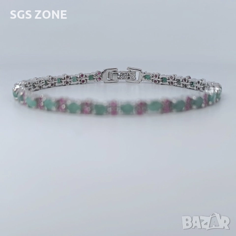 Ръчно изработена сребърна гривна със зелен СМАРАГД и Рубини , снимка 10 - Гривни - 52605672