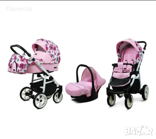 Бебешка количка 3в1 BabyLUX COLORLUX WHITE, Столче за кола, снимка 1