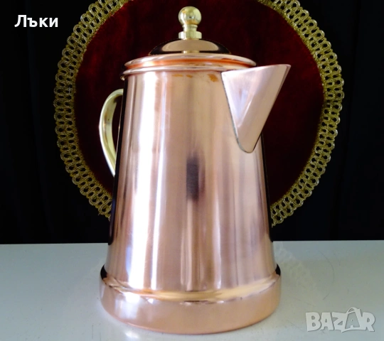 Медна кана с капак,меден чайник,чиста червена мед,печат. , снимка 8 - Антикварни и старинни предмети - 54160253