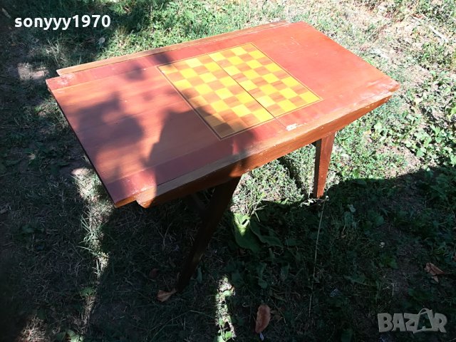 УНИКАТ-ФУРНИР-антика-стара маса табла и шах-90х60х50см-сгъната, снимка 6 - Колекции - 30028351