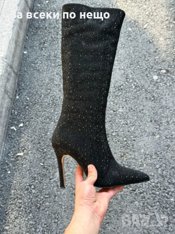 Дамски Черни Ботуши С Тънък Ток Код E1112, снимка 5 - Дамски ботуши - 52658142
