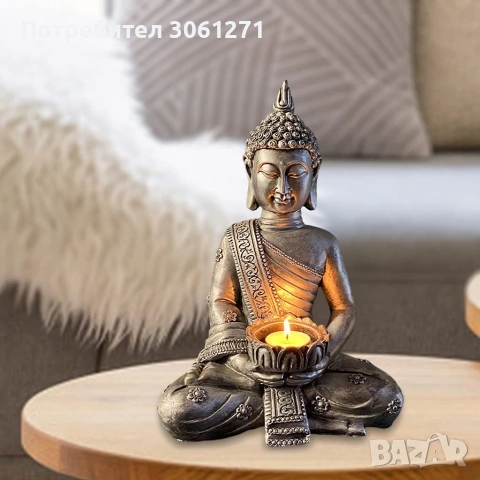 Декоративна статуетка на Буда с държач за свещи, злато.  С ванилия свещ.  