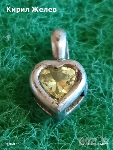Сребърно колие във формата на сърце ❤️ с естествен лимонов ТОПАЗ елегантен дизайн 52752, снимка 2 - Колиета, медальони, синджири - 53072982