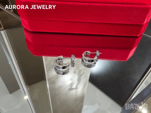 CARTIER Love Silver Hoop Дамски Обеци, снимка 8 - Обеци - 53238914