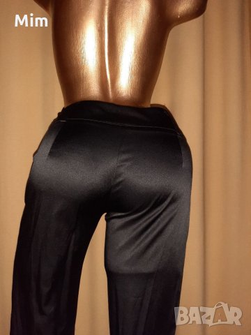 S Италиански сатенен,черен панталон с камъни, снимка 8 - Панталони - 32205827