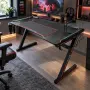 Геймърско бюро с RGB LED осветление, стойка за джойстици, поставка за чаша и голяма подложка –140×6, снимка 5