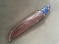 Ловен нож от Дамаска стомана дръжка смола и месинг кожена кания, снимка 6