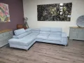 ПРОМОЦИЯ!!!Светло син ъглов диван от плат с функция сън и ракла, снимка 1