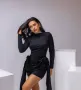 Стилна луксозна черна къса дамска рокля , снимка 3
