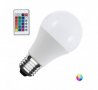 Комплект LED лампа A60, дистанционно управление, E27, 220V, 7W, RGB, снимка 1