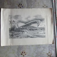 Стара рисувана картина Стадион , снимка 2 - Картини - 32089250