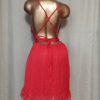 М Червена рокля с гол гръб с рязана дантела на бюста , снимка 5 - Рокли - 37301041