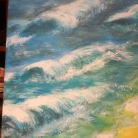 Море,Вълни плаж,Масло бои на платно подписана картина, снимка 4 - Картини - 35651002