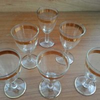 Ретро стъклени чаши чашки с златен кант, снимка 2 - Антикварни и старинни предмети - 29284923