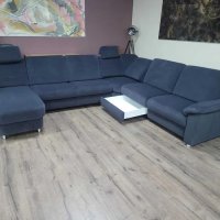 Син П образен ъглов диван от плат с функция сън ZE-EM09003, снимка 7 - Дивани и мека мебел - 44245307