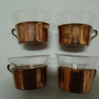 № 5144 стари стъклени чаши с метални подстакани   - 4 броя   - стъкло - JENA GLAS - надпис / печат /, снимка 2 - Други ценни предмети - 32187110