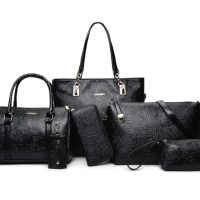 Комплект от 6 броя луксозни дамски чанти /Цвят: Черен;, снимка 1 - Чанти - 44642997
