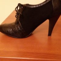 Обувки с връзки на ток, ест.кожа и велур с над 50% отстъпка, снимка 3 - Дамски обувки на ток - 29550427