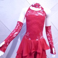 Детска рокля за спортни танци в червен цвят с дантела и гол гръб, снимка 9 - Детски рокли и поли - 42804872