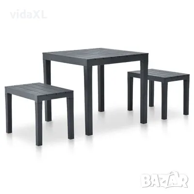 vidaXL Градинска маса с 2 пейки, пластмаса, антрацит(SKU:48778), снимка 1