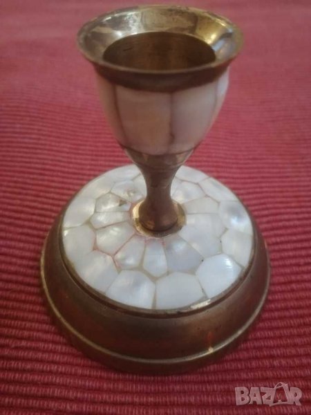 Стар свешник, месинг и седеф. , снимка 1