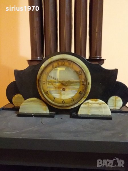 Стар френски каминен часовник от полиран ахат работи точно, снимка 1