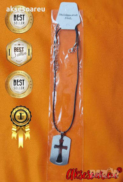 Ново колие с каишка медальон с висулка кръст в метална плочка модни бижута за подарък за Свети Вален, снимка 1