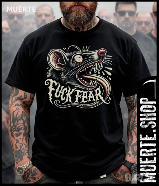 Черна тениска с щампа – FCK FEAR RAT, снимка 1