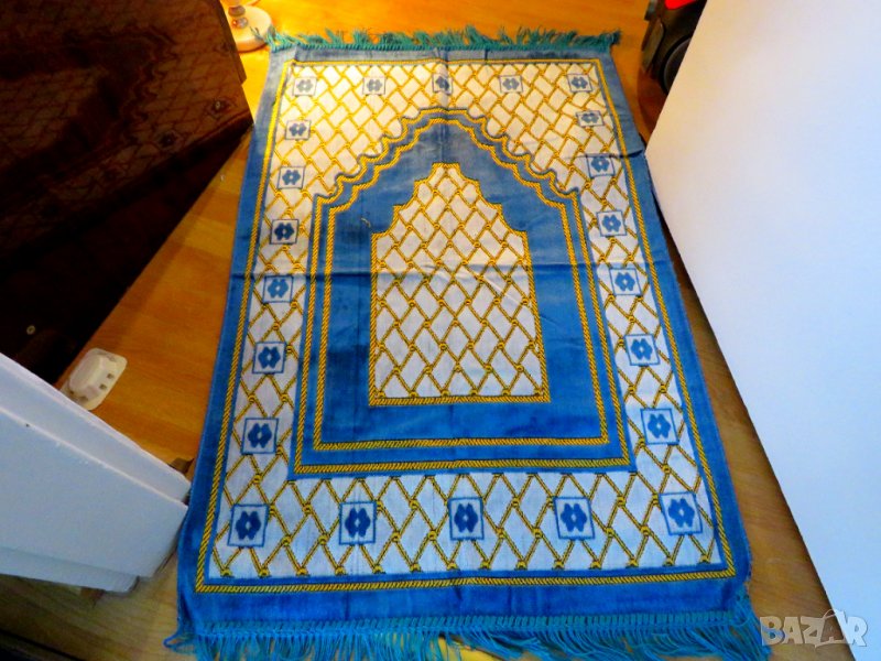 турско молитвено килимче, килимче за молитва за Намаз- светлосин с орнаменти османски килим, снимка 1
