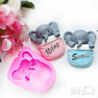 Слон слонче в чаша силиконов молд форма фондан гипс декор, снимка 1