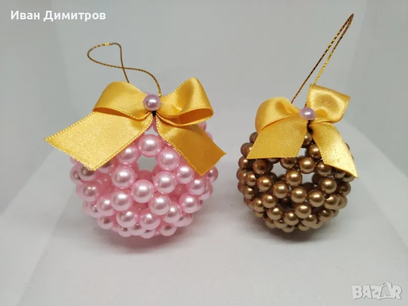 Луксозен ръчно изработен сет Коледни топки за елха от перли , снимка 1