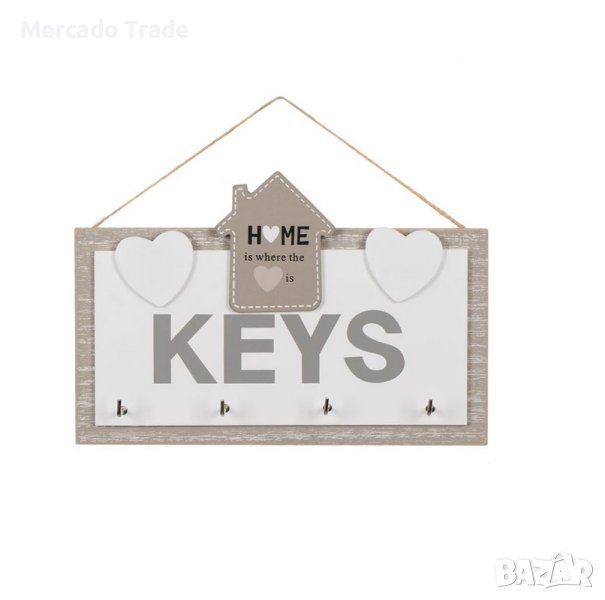  Декоративна Дървена поставка за ключове, 4места, Бял, снимка 1