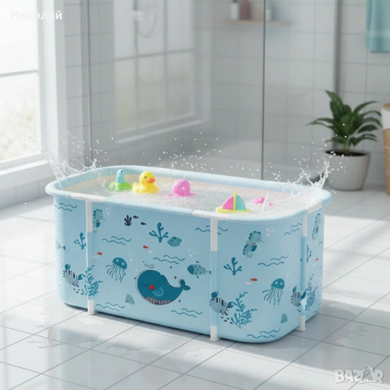 Сгъваема преносима вана XXL с възглавница и топлоизолация – Комфорт и удобство в малката баня, снимка 1