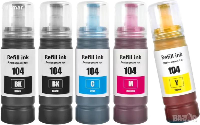 104, 5 броя бутилки с мастило за принтери Epson, серия EcoTank, снимка 1