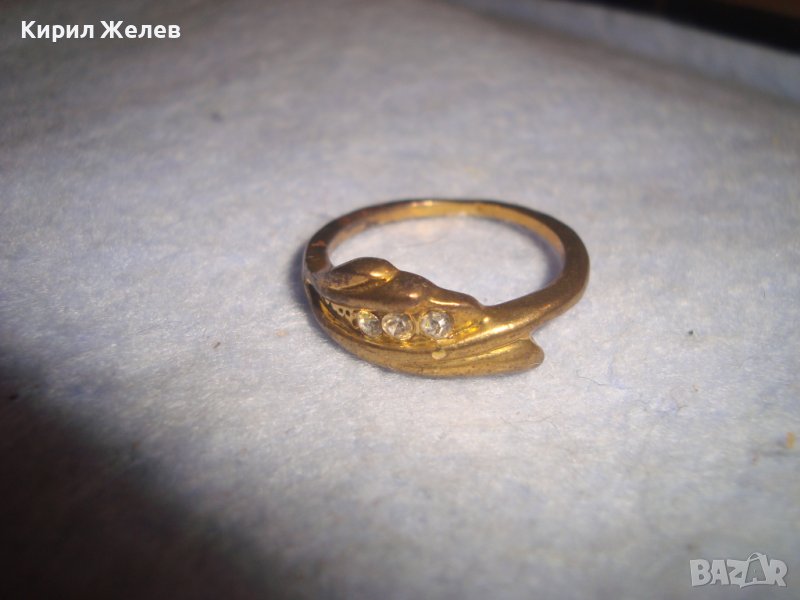 ДОСТА СТАР МЕДЕН РЕТРО АРТ ПРЪСТЕН с ПОЗЛАТА и ФАСЕТ ЦИРКОНИ МАЙСТОРСКА ИЗРАБОТКА 27592, снимка 1