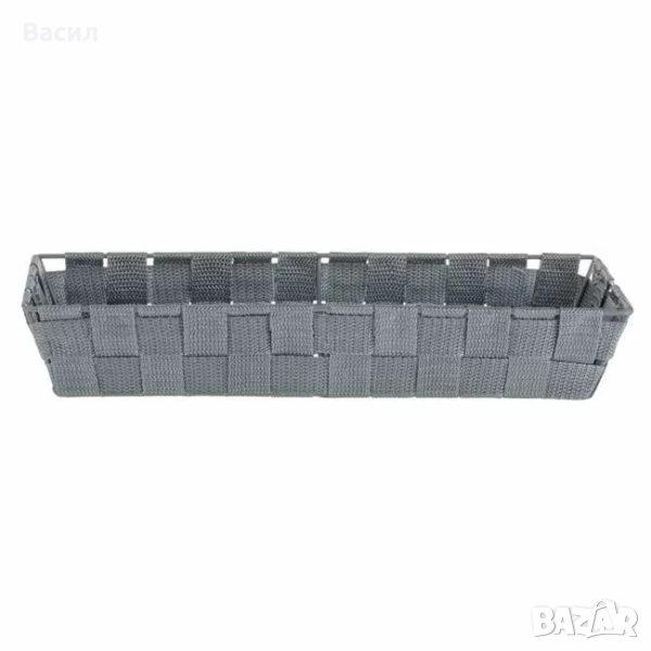 Плетена кошница за съхранение от PP, метал и полиестер в сив цвят с размери 36 x 14 x 6 см, снимка 1